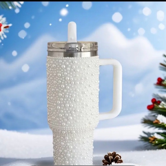 Elegant Pearl-Studded White and Pink Tumbler you choose 40oz - Picture 4 of 6